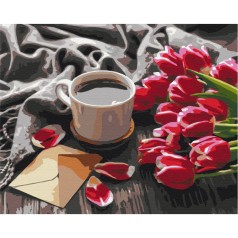 Картина по номерам "Тюльпаны к кофе" ★★★