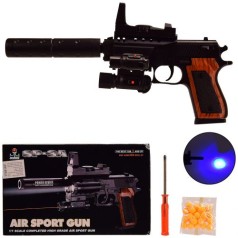 Збр3313 [SP-3A] Пістолет на пульках, з лазером і глушником, в коробці SP-3A