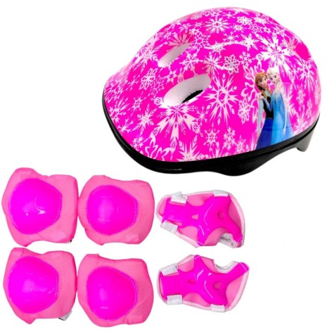Защитное снаряжение "Frozen" шлем, налокотники, наколенники, запястья, в сетке (РОЗОВЫЙ)