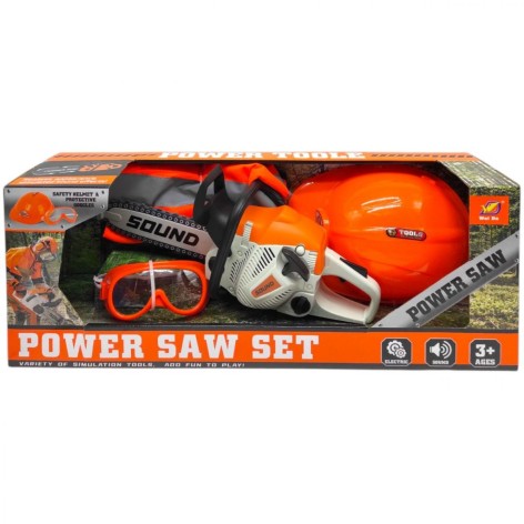 Набір інструментів (ланцюгова пила, каска, окуляри, жилетка)