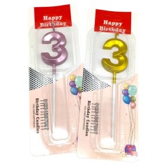 Свічка-цифра "3" металік 5см (35465)