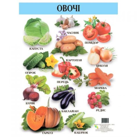 Плакат детский "Овощи", 42,5 х 60,5 см (укр)
