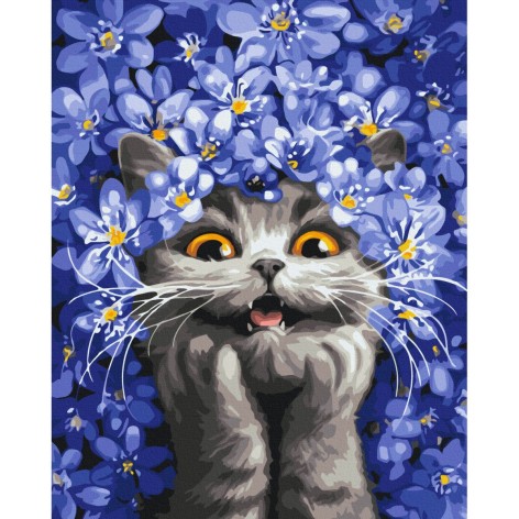 Картина по номерам "Киса в подснежниках" 40x50 см. Марианна Пащук