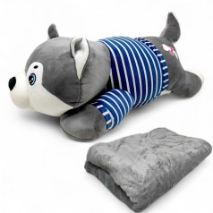 М'яка Сплюшка з пледом "Песик" сіра (сплюшка - 55х28х21 см; плед - 190х100 см)