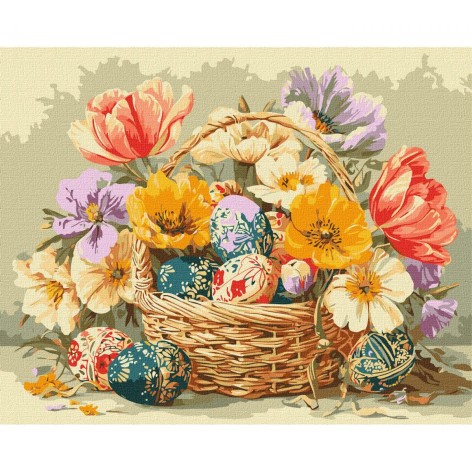 Набор для росписи по номерам "Пасхальная корзина с цветами" 40х50см