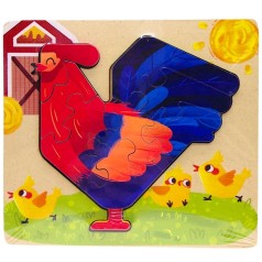 Деревянная игрушка пазлы-вкладки "Животные" (Петух)