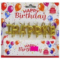 Свічки для торта "Напис- Happy Birtday" золоті 2,5см
