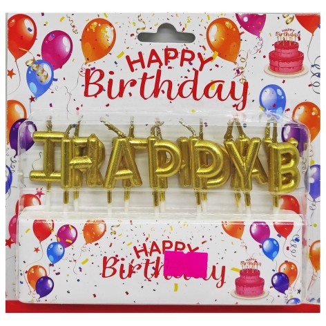 Свічки для торта "Напис- Happy Birtday" золоті 2,5см