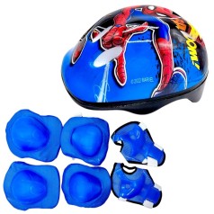 Защитное снаряжение "Человек-Паук" шлем, налокотники, наколенники, запястья, в сетке (ГОЛУБОЙ)