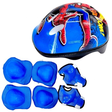 Защитное снаряжение "Человек-Паук" шлем, налокотники, наколенники, запястья, в сетке (ГОЛУБОЙ)