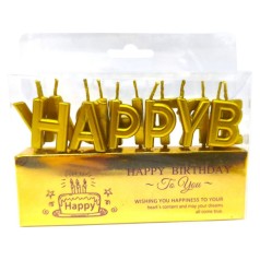 Свічки для торта "Напис - Happy Birthday" золото