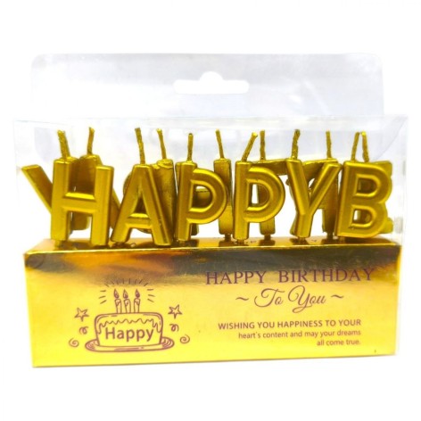 Свічки для торта "Напис - Happy Birthday" золото