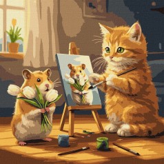 Картина по номерам "Кот художник" 40х40 см