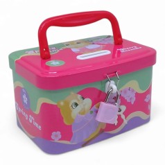 Скарбничка металева, з замочком Рожева