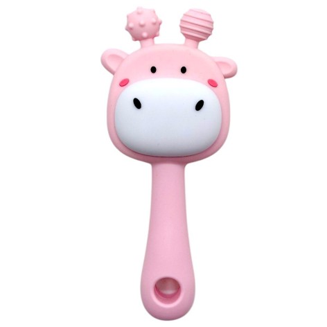 Силіконовий прорізувач-брязкальце Жираф (РОЖЕВИЙ)
