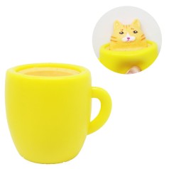 Игрушка антистресс "Кошка в чашке" желтая