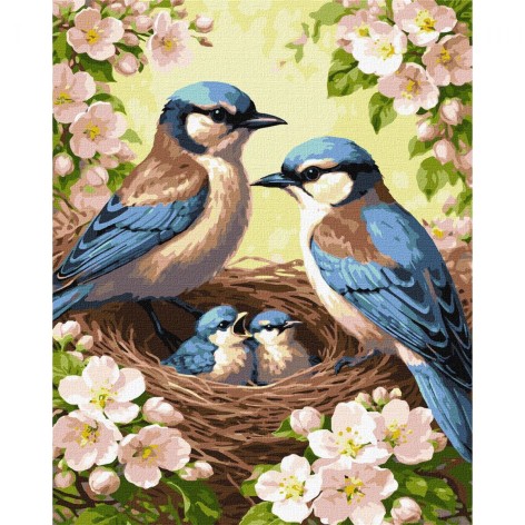 Картина по номерам "Семья синиц в цвете" 40х50см