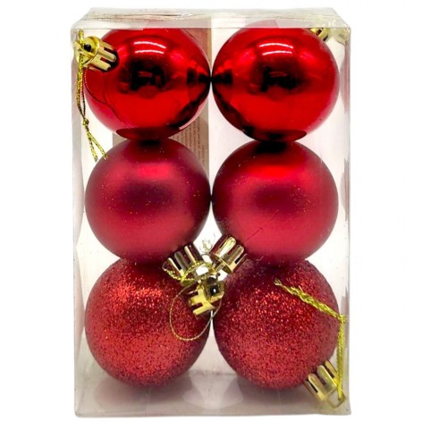 Новорічні прикраси, 6 штук, кульки діаметр - 4,5 см (ЧЕРВОНІ)