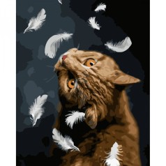 Картина по номерам "Котик и перья" 40х50 см