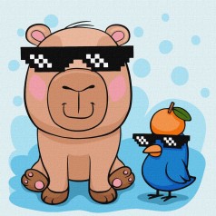 Картина за номерами "Капібара і пташка в окулярах" 30х30 см