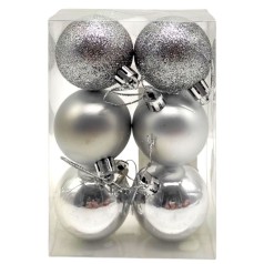 Новорічні прикраси, 6 штук, кульки діаметр - 4,5 см (СРІБНІ)
