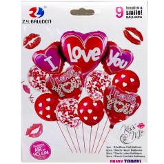 Набор воздушных шаров, фольгированных "Сердца" (9 шт)