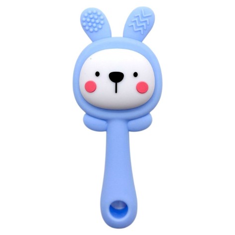 Силіконовий прорізувач-брязкальце Зайка (СИНІЙ)