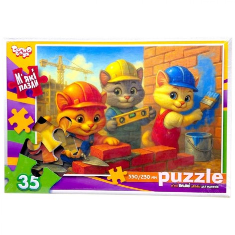 Мягкие пазлы 35 элементов (КОТЫ СТРОИТЕЛИ)