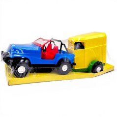 Машинка "Джип с прицепом для лошадей" (синий с желтым прицепом)