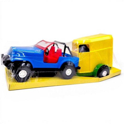 Машинка "Джип с прицепом для лошадей" (синий с желтым прицепом)