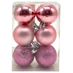 Новорічні прикраси, 6 штук, кульки діаметр - 4,5 см (РОЖЕВІ)