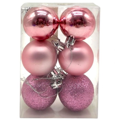Новорічні прикраси, 6 штук, кульки діаметр - 4,5 см (РОЖЕВІ)