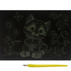 Гравюра "Gold Metallic: Котенок с бабочкой" (А5) Эконом
