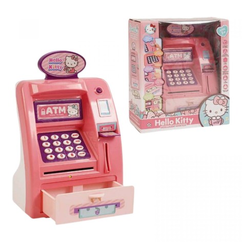 Сейф "Банкомат" Хелоу Китти Санрио, звук, подсветка, имитация сканирования отпечатка пальца, банкноты, карточка, инструкция, в коробке