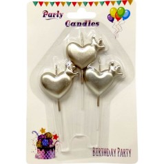 Набір свічок для торта Сердечки 3шт (БРОНЗОВІ)