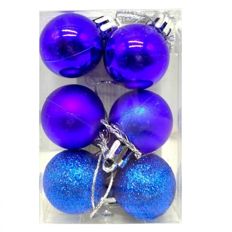 Новорічні прикраси, 6 штук, кульки діаметр - 2,5 см (СИНІ)