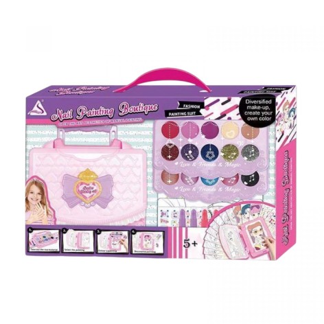 Косметика, глитеры, аппликаторы, наклейки, помада, сумочка в коробке.