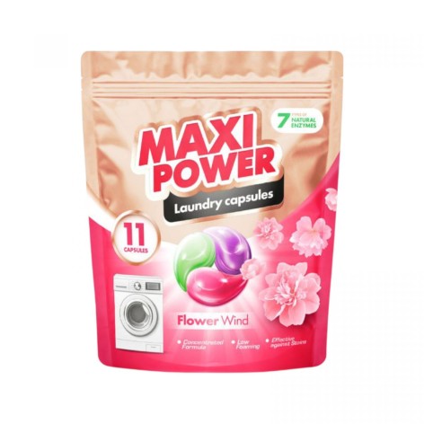 MAXI POWER Капсулы для стирки универсальные Цветочный ветер 11шт