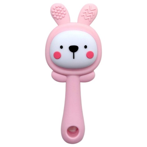 Силіконовий прорізувач-брязкальце Зайка (РОЖЕВИЙ)