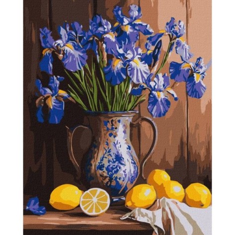 Картина по номерам "Ирисы в вазе и лимоны" 40x50см