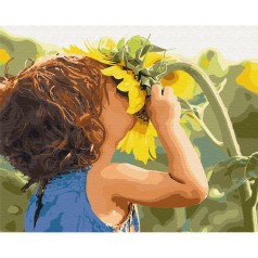 Картина по номерам "Ребенок рядом с подсолнечником" ★★★