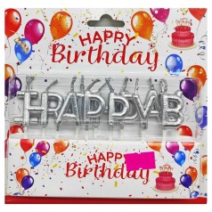 Свічки для торта "Напис- Happy Birtday" срібло 2,5см
