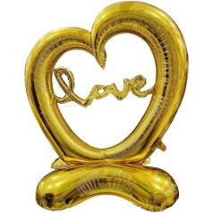 Шарик фольгированный на пол Сердце LOVE, золотой