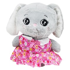 Мягкая игрушка заяц серый в розовом платье