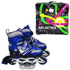 Ролики L (39-42) PU колеса, свет, раздвижные, ABEC-7 синие
