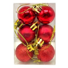 Новорічні прикраси, 6 штук, кульки діаметр - 2,5 см (ЧЕРВОНІ)