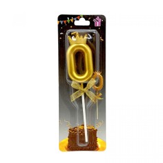 Свеча для торта "Цифра 0 с короной" (ЗОЛОТО)