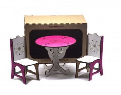 Круглий стіл + 2 стільці (біло-рожевий)
