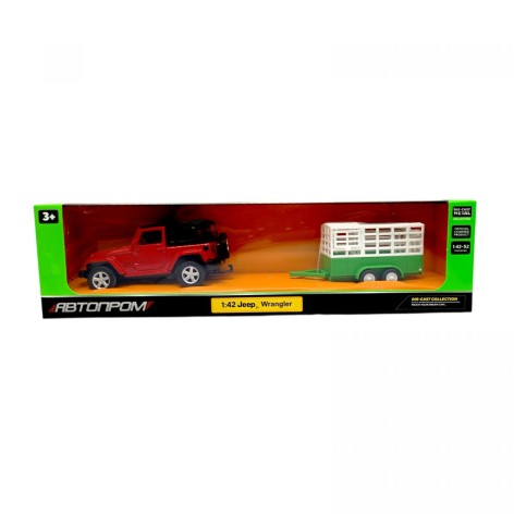 Машина+прицеп мет. 1:43 Jeep Wrangler,откр.дверь,короб.28*8*6,5см