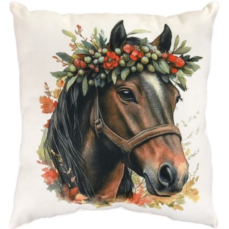 Подушка микровелюр "Цветочная лошадь" 35х35 см